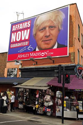 Boris Johnson on advertising poster for affairs website AshleyMadison.com in Camden, London, Britain - 07 Oct 2011