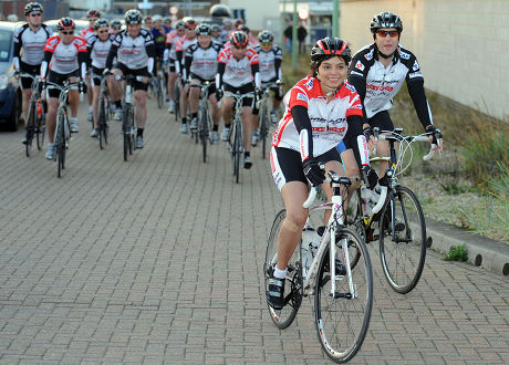 Dr Emma Egging at the end of the Jon Egging Coast to Coast Challenge cycle ride, Ness Point, Lowestoft, Britain - 14 Oct 2011