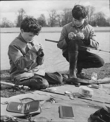 Two Young Fishing Brothers Harry Fane Aged 9 And Lord Burghersh (16th Earl Of Westmorland) Aged 10 Right Sons Of Earl And Countess Of Westmorland Seen Fishing At Badminton Lake