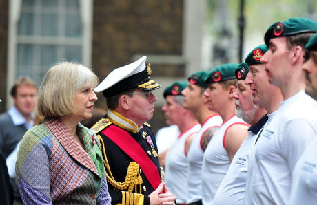 Celebrations for Annual Commando 999 Speedmarch Marathon in Aid of the Royal Marines Association, Downing St, London, Britain