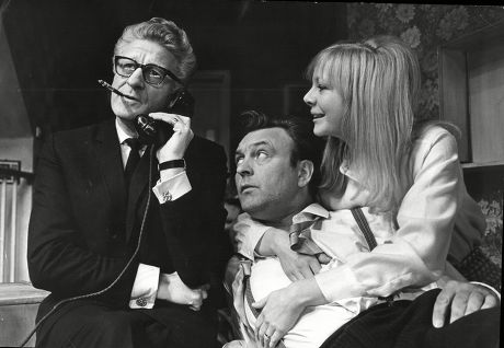 Rehearsals For Play 'there's A Girl In My Soup' L-r Actor Jon Pertwee Actor Donald Sinden And Actress Barbara Ferris
