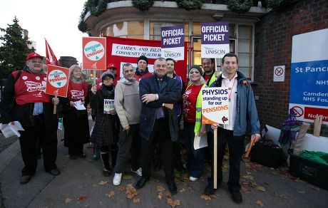 Strikers at a picket line at St Pancras Hospital, London, Britain - 30 Nov 2011
