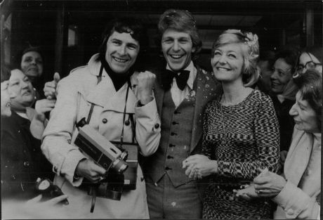 Susan Hanson Actress And Husband Carl Wayne Singer At Their Wedding With Her Tv Husband Peter Brookes 1974.
