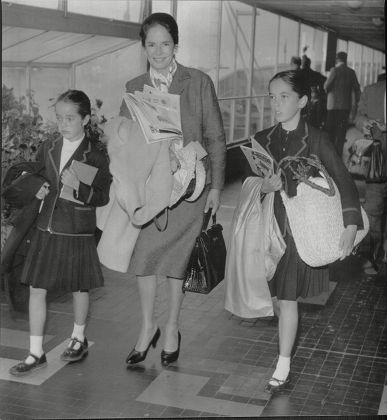 Mrs Oona Chaplin Wife Of Actor Charlie Chaplin With Two Of Her Children Victoria Chaplin And Josephine Chaplin Leaving London Airport For Switzerland Mrs Charlie Chaplin