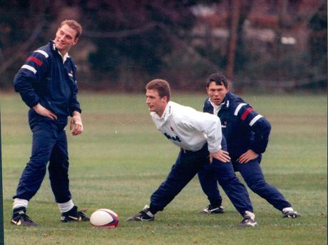 Rugby Union International Training England Player's During Training Session L-r Lawrence Dallaglio Rory Underwood And Mike Catt