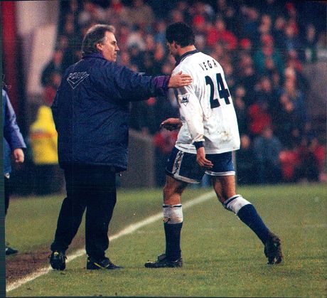 Spurs Ramon Vega Leaves The Picture After Being Sent Off. With Manager Gerry Francis Nottingham Forest 1 Tottenham Hotspur 1