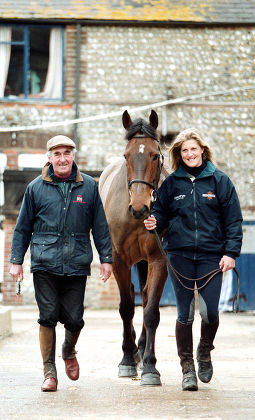 Josh Gifford and daughter Kristina Cook with Gangster at their stables, Sussex
