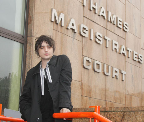 Pete Doherty Appearing At Thames Magistrates Court Accused Of Supplying Class A Drugs To The Now Deceased Robyn Whitehead. He Is Accused With Two Co-defendants Alan Wass 29 And Peter Wolfe 42.