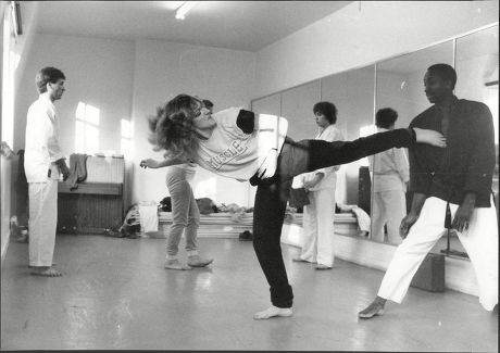 Sara Barrett Journalist In Action With Self Defence Instructor Tyrone White 1983.