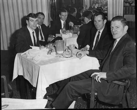 Scottish Football Players Have Dinner In Mount Royal As John White Memorial Match Has Been Fogged Off; Includes Jimmy Kennedy (celtic) And Dave Gibson (leicester) 1964.
