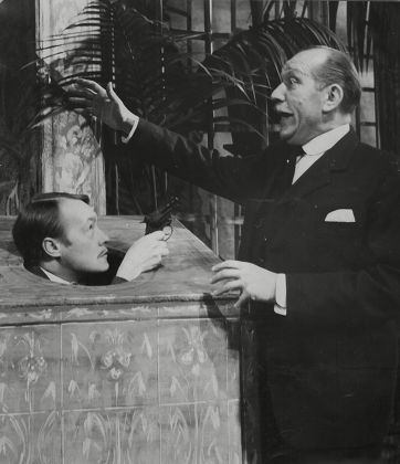 Theatrical Play 'misalliance' A Comedy By Bernard Shaw Opens At The Royal Court Theatre. A Suprise For Cambell Singer As On The Right John Normington As Gunner Pops Up From A Turkish Bath With A Revolver