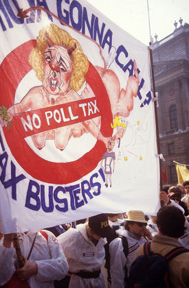 Demonstrators Banner Showing Naked Margaret Thatcher Editorial Stock