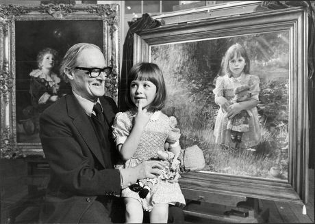 Miss Pears 1979 5yo Christine Cashman With Her Portrait Painted By Artist Crispin Thornton Jones At The Royal Academy She Sits On The Lap Of Artist And Architect Sir Hugh Casson
