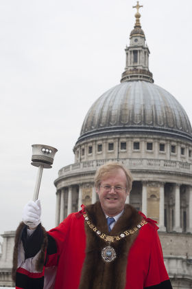 Lord Mayor with the 1948 Olympic Torch, London, Britain - 18 May 2012