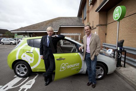 Mayor Boris Johnson Driving An Electric Car Into An Asda Car Park In Kingston Launches 'source London' The First Ever City Wide Charge Point Network For Electric Car Drivers . Picture With Quentin Wilson