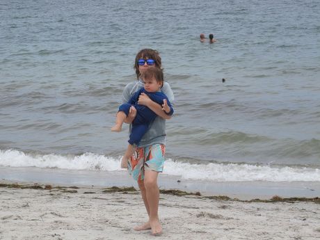 Luciana Morad with sons Lorenzo Gabriel and Lucas Jagger at Miami Beach, Florida, America  - Jul 2012