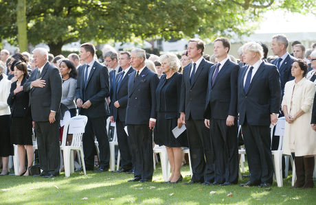 The U.s. Ambassador Louis Susman With His Wife Marjorie The Prince Of Wales With The Duchess Of Cornwall The Prime Minister David Cameron Deputy Prime Minister Nick Clegg And London Mayor Boris Johnson At A Memorial Ceremony At The Sept 11 Memorial G