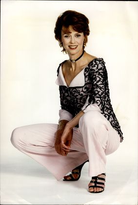 Actress Gabrielle Drake Wearing A Satin And Velvet Top And Silk Trousers By Lindka Cierach For Daily Mail Fashion Feature.