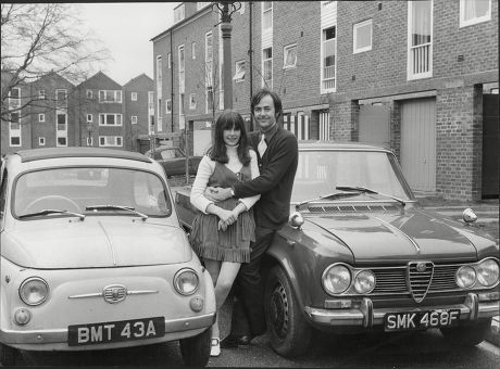 Charlotte Bingham With Husband And Fellow Author Terence Brady Posing By Alfa Romeo Giulia Super Car 1970.