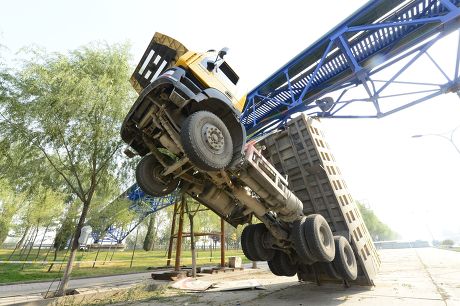 Dump Truck Stuck Under Bridge Editorial Stock Photo - Stock Image ...