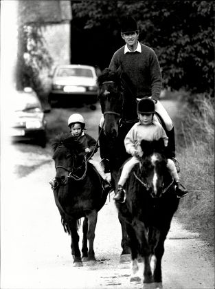 Richard Meade The Show Jumper With His Two Sons Harry In The White Hat Riding Tom Thumb And James In The Dark Hat Riding Johnny.