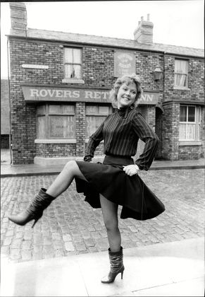 Cheryl Murray Actress From Tv Soap Opera Coronation Street Dances Outside Rovers Return Pub 1983.