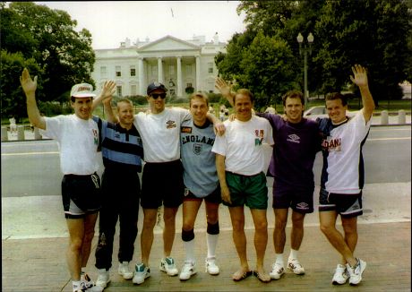 Liverpool And England Footballer Phil Neal With England Players At The White House In Usa L-r Martin Keown Tim Flowers Assistant Manager Phil Neal Andy Sinton David Batty David Platt And Tony Dorigo Philip George Neal (born 20 February 1951) Is A Ret