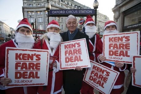 Ken Livingstone Politician With His Santa Supporters At Oxford Circus London.