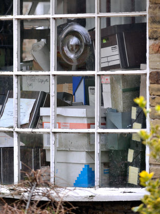 Piles Of Box Files And Paperwork Fill One Of The Main Windows At The Home Of Former N.u.m. Union Leader Arthur Scargill In Worsbrough Near Barnsley South Yorkshire.