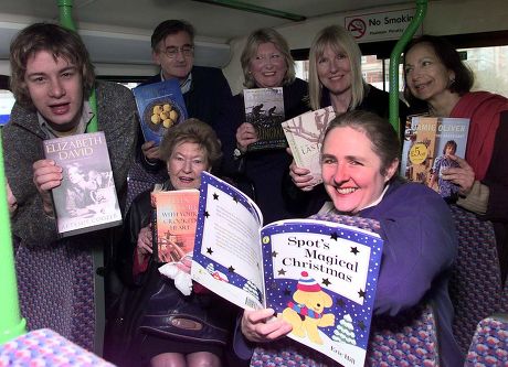 Penguin Charters A Bus To Tour Authors Around Central London Jamie Oliver Antony Beever Gilda O'neill Helene Dunmore Claudia Roden Lyn Macdonald (sitting) And Artemis Cooper. It's Funny What You Hear On The Clapham Omnibus-especially When It's Ful
