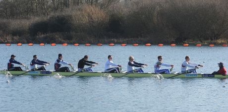 Gb Rowers (l-r) Alex Partridge Greg Searle Moe Sbihi Rick Egington Peter Reed Andy Triggs Hodge Matt Longridge And Alex Gregory Take To The Redgrave/pinsent Rowing Lake Near Caversham. The Event Marks Six Months Till The Start Of The Olympic Games Op