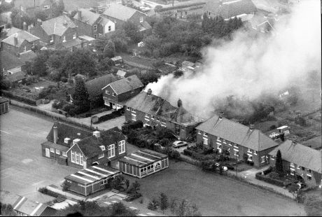 Aerial View Of Hungerford Taken During Or Shortly After The Shooting Spree By Michael Ryan. Shows 4 South View Ryan's House On Fire. The Hungerford Massacre On 19 August 1987. The Gunman 27-year-old Michael Robert Ryan Armed With Two Semi-automatic