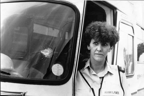 Ambulance Woman Linda Bright Showing Bullet Hole In Windscreen Of Her Ambulance. Michael Ryan Fired On The Ambulance As Linda And Her Colleague Hazel Haslett Tried To Tend To One Of His Victims The Hungerford Massacre On 19 August 1987. The Gunman 27
