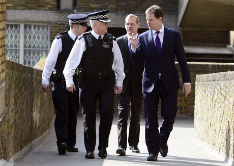 Deputy Prime Minister Nick Clegg surveying crime-fighting at Thrayle House on Stockwell Park Estate, Brixton, London, Britain - 25 Apr 2013