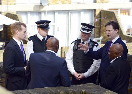 Deputy Prime Minister Nick Clegg surveying crime-fighting at Thrayle House on Stockwell Park Estate, Brixton, London, Britain - 25 Apr 2013