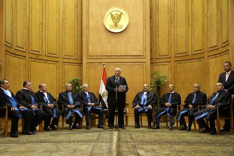Adly Mansour, head of the Supreme Constitutional Court, at his swearing-in ceremony as interim President, Cairo, Egypt - 04 Jul 2013