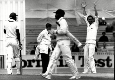 Cricket: West Indies Tour Of England 1984 Test Series - Pat Pocock Jumps In Delight (r) As Gordon Greenidge Eventually Goes For 223.