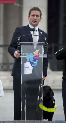 The Lighting Of The English Paralympic Flame In Trafalgar Square London. Chris Holmes Hosts The Event.