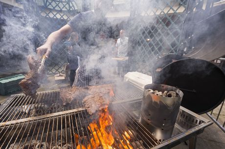 Chef Cooking Charcoal Grilled Deckle Steak Editorial Stock Photo ...