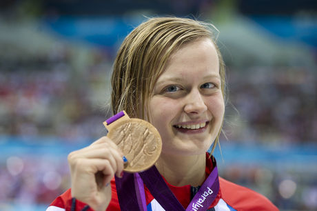 Gb's Hannah Russell With Her Bronze Medal In The Women's 100m Butterfly - S12. Paralympics 2 Sept. The Aquatics Centre Stratford.