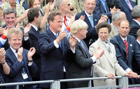 London Olympic Games 2012 Parade: An Emotional Prime Minister David Cameron (2nd Left With From Left To Right) Lord Moynihan Boris Johnson Princess Anne The Princess Royal And Prince Edward The Earl Of Wessex On The The Mall. In London Uk 10/09/2012.