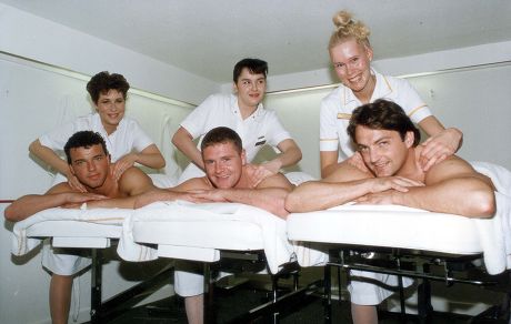 Tottenham Hotspur Players At Henlow Grange. Preparing For The F.a. Cup Semi-finals In The Best Possible Way... Paul Gascoigne - Flanked By Skipper Gary Mabbatt (right) And Paul Stewart Enjoy At Massage At The Henlow Grange Health Farm From L - R Sara