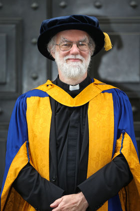 Former Archbishop of Canterbury Dr Rowan Williams receiving honorary degree from Anglia Ruskin University, Cambridge Corn Exchange, Britain - 01 Oct 2013