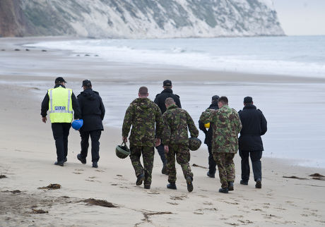 Marines And Police On The Beach At Culver Down Isle Of Wight. Paul Charles And Wife Jacqueline Charles Died When Their Car Plunged Off The Cliff Top At This Spot Yesterday During An Apparent Suicide Pact.