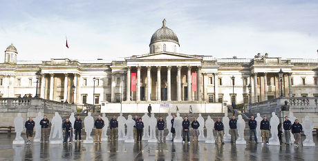 A Battalion Of Statues Honouring Wounded Servicemen And Women At Trafalgar Square Ahead Of Heroes Day. Pic Shows (l-r): David Scott Simon Brown Duncan Moyse Colin Luther-davies Rory Mackenzie Dan Richards Colin Henshaw Liz Taylor Chris Fleet Brian Yo