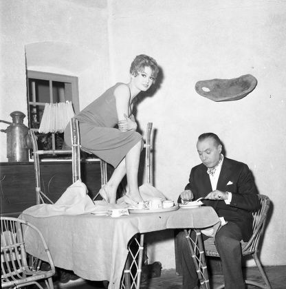 Actress Brigitte Bardot With Charles Boyer During Filming Of 'la Parisienne'.