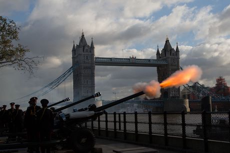 Gun Fires Front Tower Bridge Editorial Stock Photo - Stock Image 
