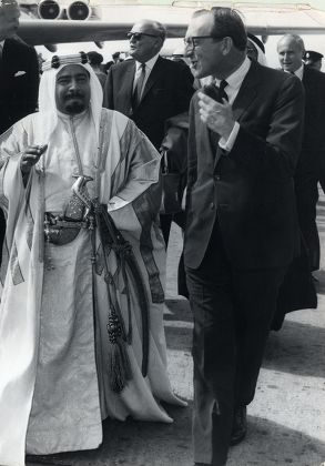Sheikh Isa Bin Salman Al-khalifa Ruler Of Bahrain From 1961-1999 Seen Here At London Airport With Peter Carington 6th Baron Carrington..