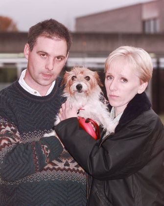 Stuart Smith And Alison Smith With Their Jack Russell Dog Gemma Who Was Being Walked By Kate Bushell When She Was Murdered Exwick Near Exeter 1997.