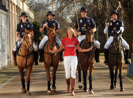 Jodie Kidd With Her Brother Jack (centre Right) Kirsty Craid Henry Brett (left) And Jamie Morrison (right) At The Launch Of The World Polo Series At The Hurlington Club London.